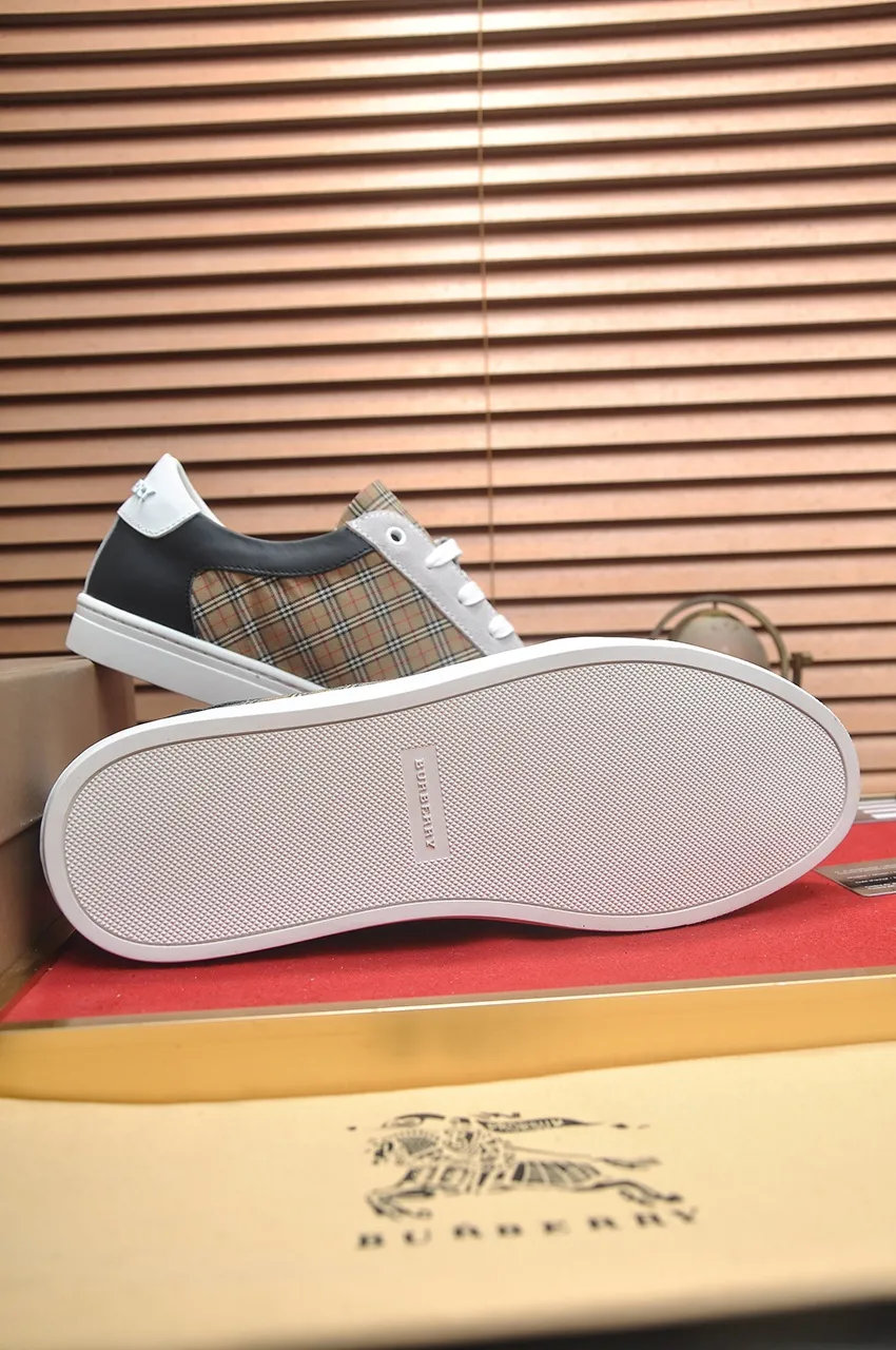 Men's shoes💰480💶[Burberry] (cowhide lining) classic low-top sneakers｜Imported cowhide with classic plaid fabric｜Cow leather lining｜Original outsole｜Fine workmanship and comfortable to wear Size: 38-44 (customized at 45)